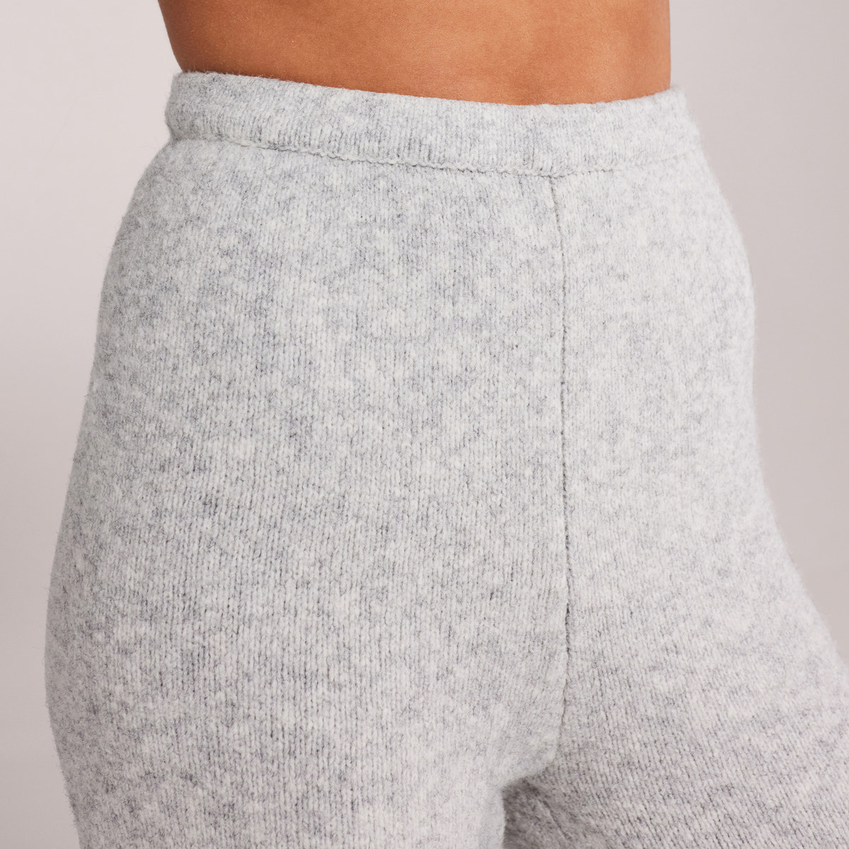 Wide Leg Knit Trousers - Light Grey