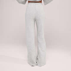 Wide Leg Knit Trousers - Light Grey