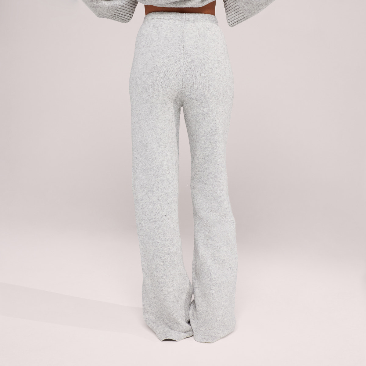 Wide Leg Knit Trousers - Light Grey