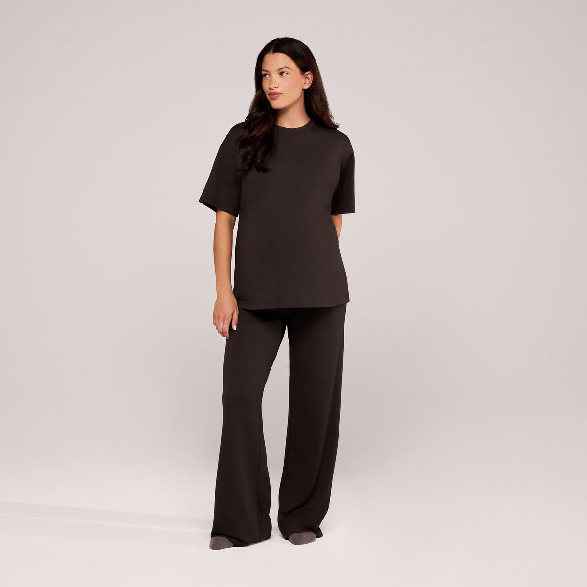 Maternity Soft Touch Wide Leg Lounge Set - Black Coffee