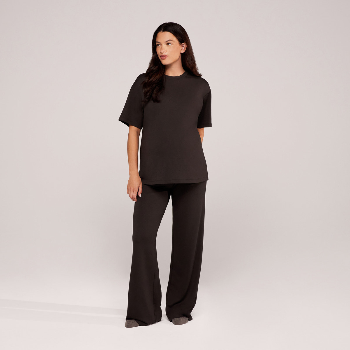 Maternity Soft Touch Wide Leg Lounge Set - Black Coffee