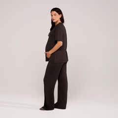 Maternity Soft Touch Wide Leg Lounge Set - Black Coffee