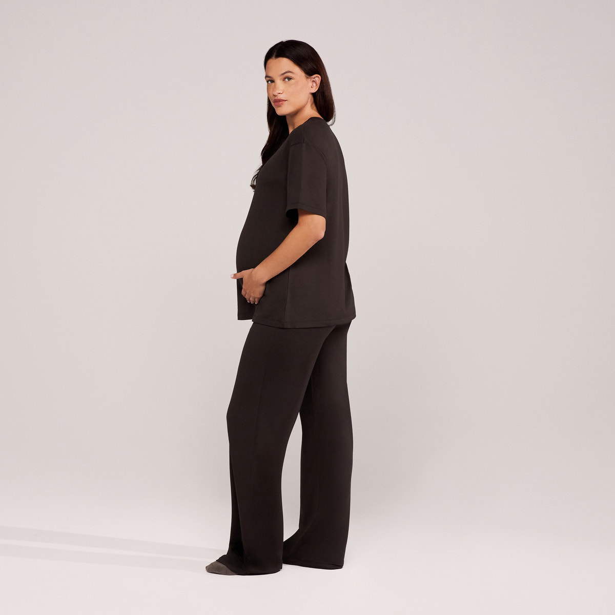 Maternity Soft Touch Wide Leg Lounge Set - Black Coffee