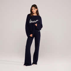 Brushed Knit Script Oversized Jumper - Navy