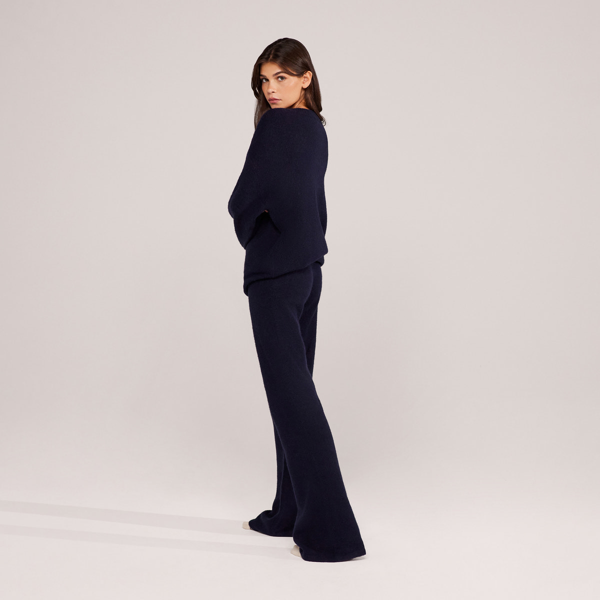 Brushed Knit Script Oversized Jumper - Navy