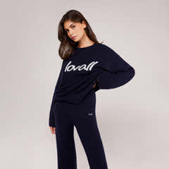 Brushed Knit Script Oversized Jumper - Navy