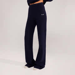 Brushed Knit Wide Leg Trousers - Navy