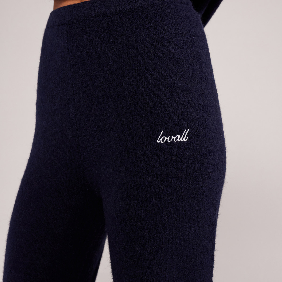 Brushed Knit Wide Leg Trousers - Navy