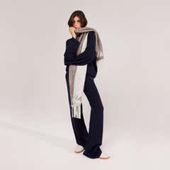 Brushed Knit Wide Leg Trousers - Navy