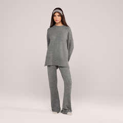 Brushed Knit Split Hem Oversized Jumper - Grey