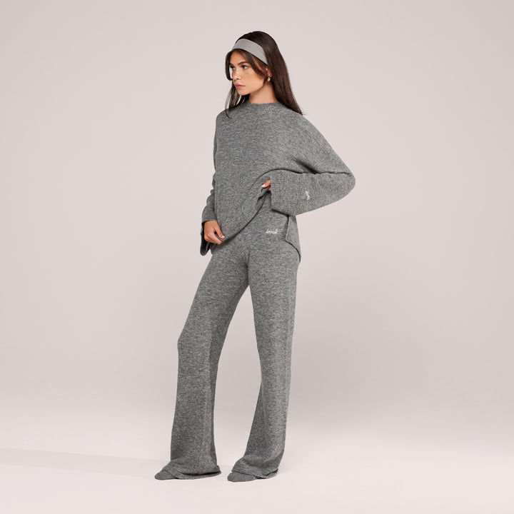 Alpaca Knit Wide Leg Trousers - Grey