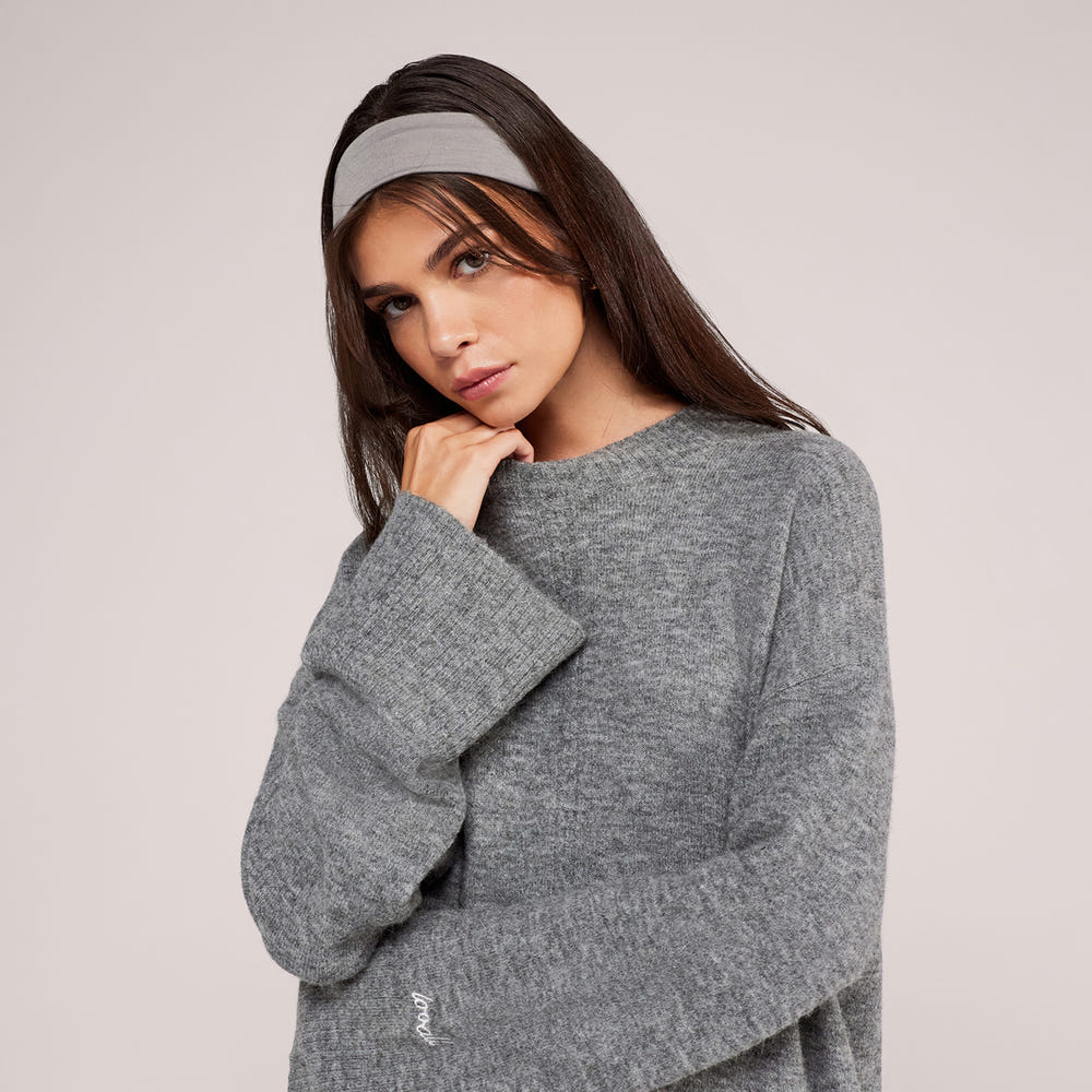 Alpaca Knit Split Hem Oversized Jumper - Grey