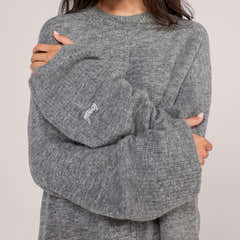 Brushed Knit Split Hem Oversized Jumper - Grey