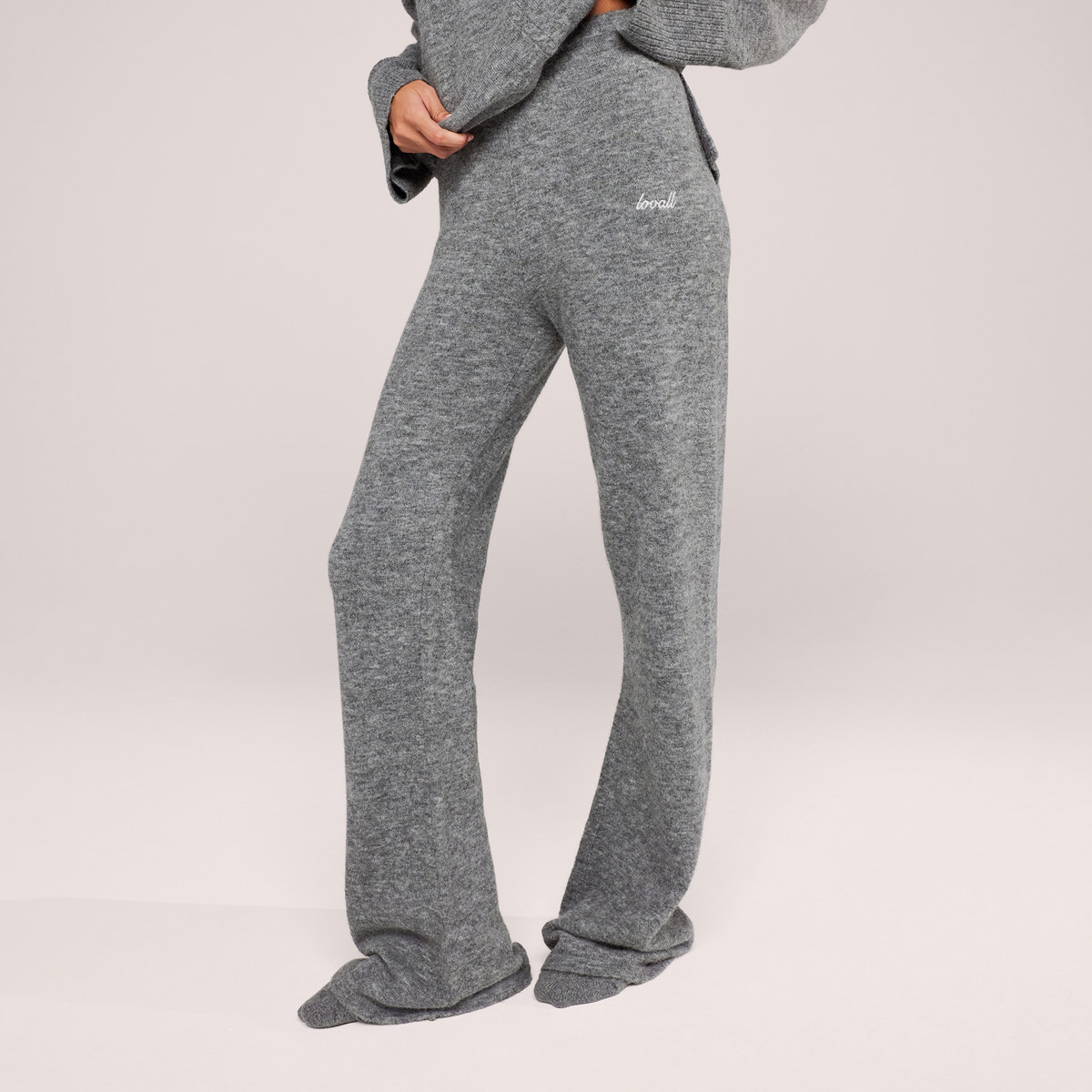 Brushed Knit Wide Leg Trousers - Grey