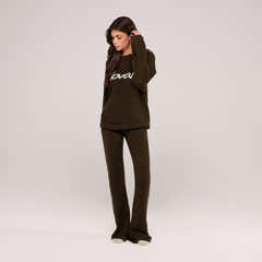 Brushed Knit Script Oversized Jumper - Deep Olive