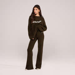 Brushed Knit Wide Leg Trousers - Deep Olive