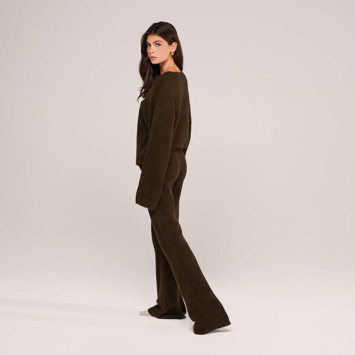 Brushed Knit Script Oversized Jumper - Deep Olive