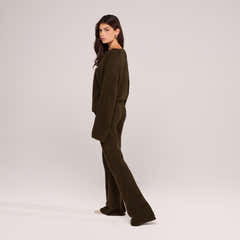 Brushed Knit Wide Leg Trousers - Deep Olive