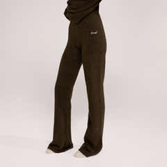 Brushed Knit Wide Leg Trousers - Deep Olive