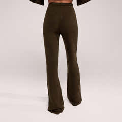 Brushed Knit Wide Leg Trousers - Deep Olive