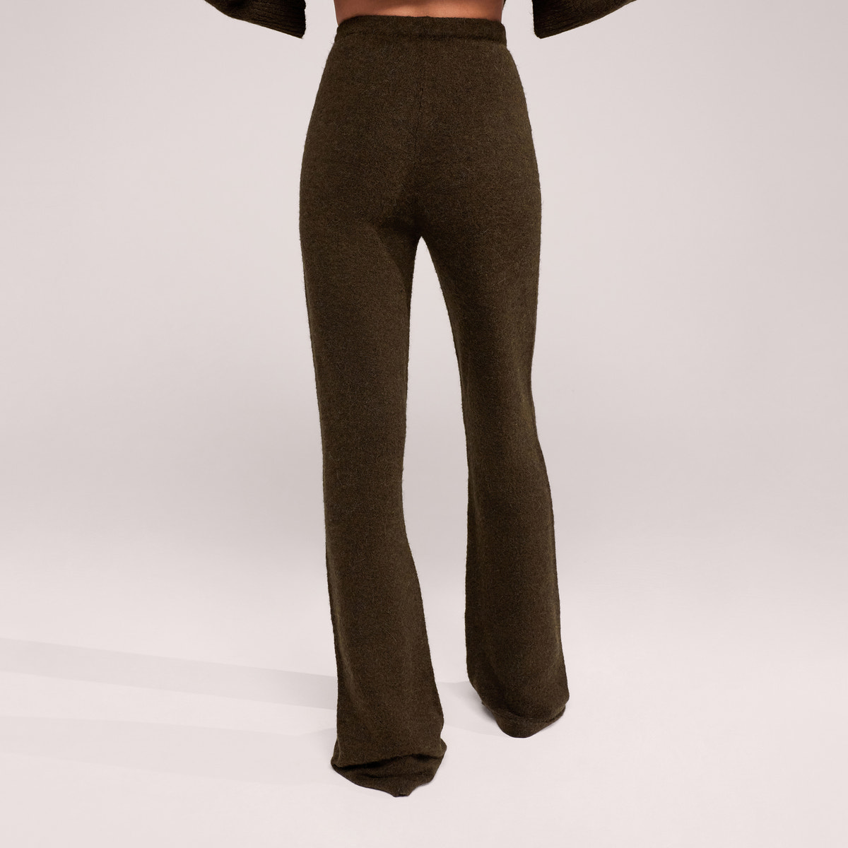 Brushed Knit Wide Leg Trousers - Deep Olive