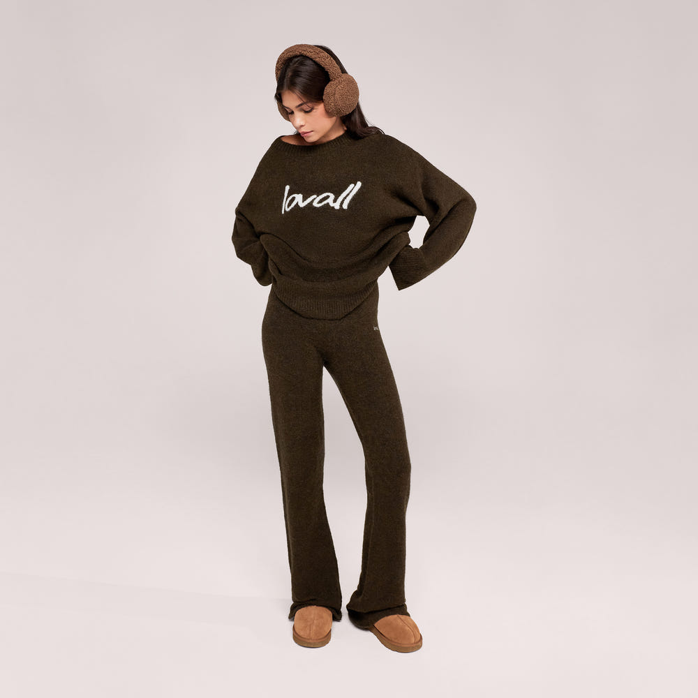 Brushed Knit Wide Leg Trousers - Deep Olive