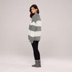 Brushed Knit Oversized Polo Jumper - Grey Stripe
