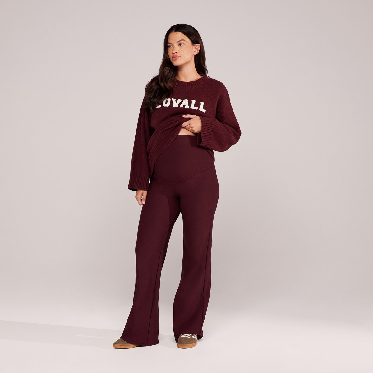 Maternity Winter Wide Leg Trousers - Burgundy