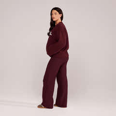 Maternity Winter Wide Leg Trousers - Burgundy