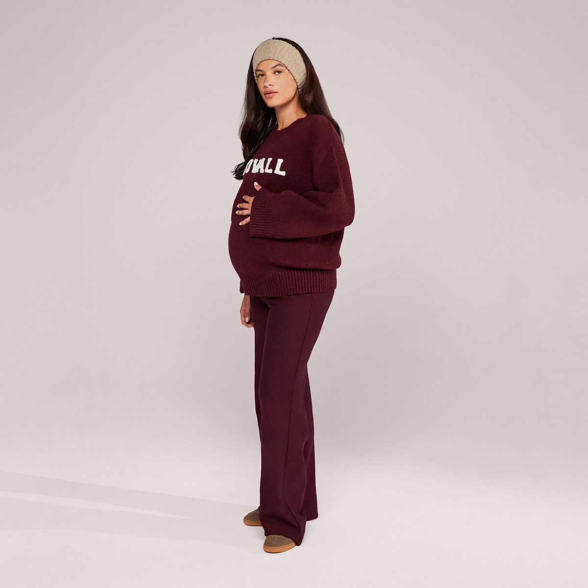 Maternity Winter Wide Leg Trousers - Burgundy