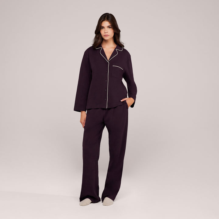 Organic Cotton Button Through Pyjama Bottoms - Wine