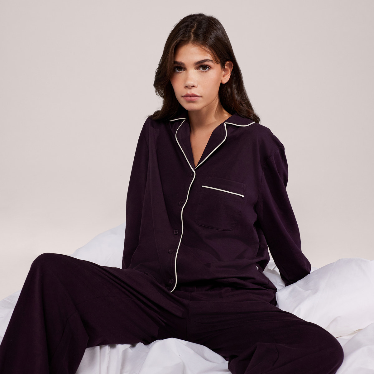 Organic Cotton Button Through Pyjama Bottoms - Wine
