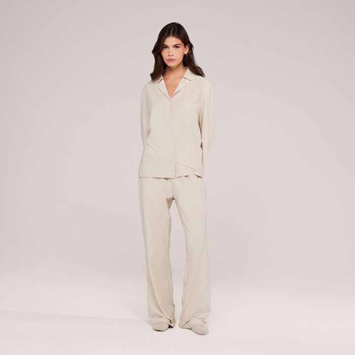 Organic Cotton Button Through Pyjama Bottoms - Neutral Stripe
