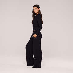 Soft Rib Lounge Wide Leg Bottoms - Black