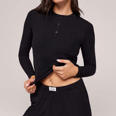 Soft Rib Lounge Top - Black