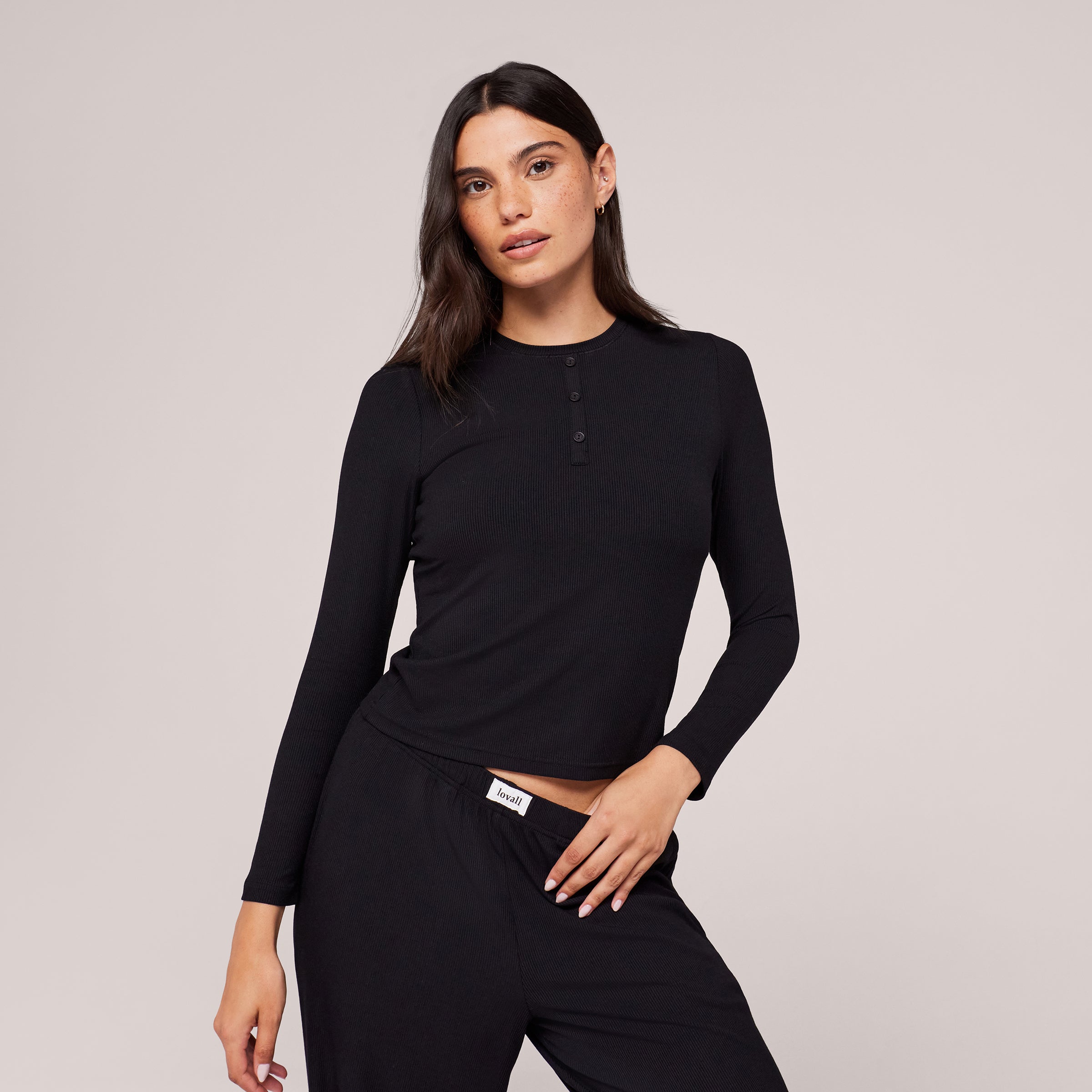 Soft Rib Lounge Top - Black
