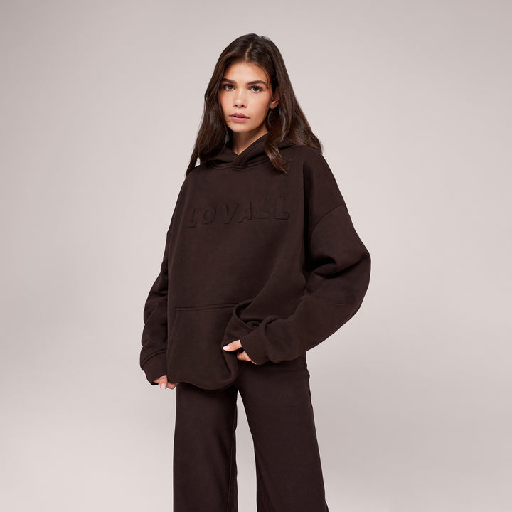 Heavyweight Embossed Oversized Hoodie - Espresso Brown