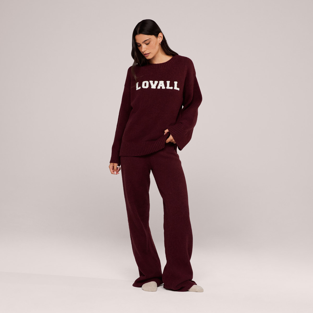 Varsity Knit Oversized Jumper - Burgundy