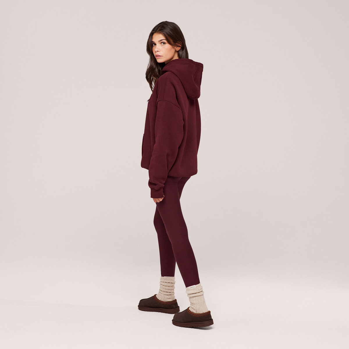 Winter Everyday High Waisted Leggings - Burgundy
