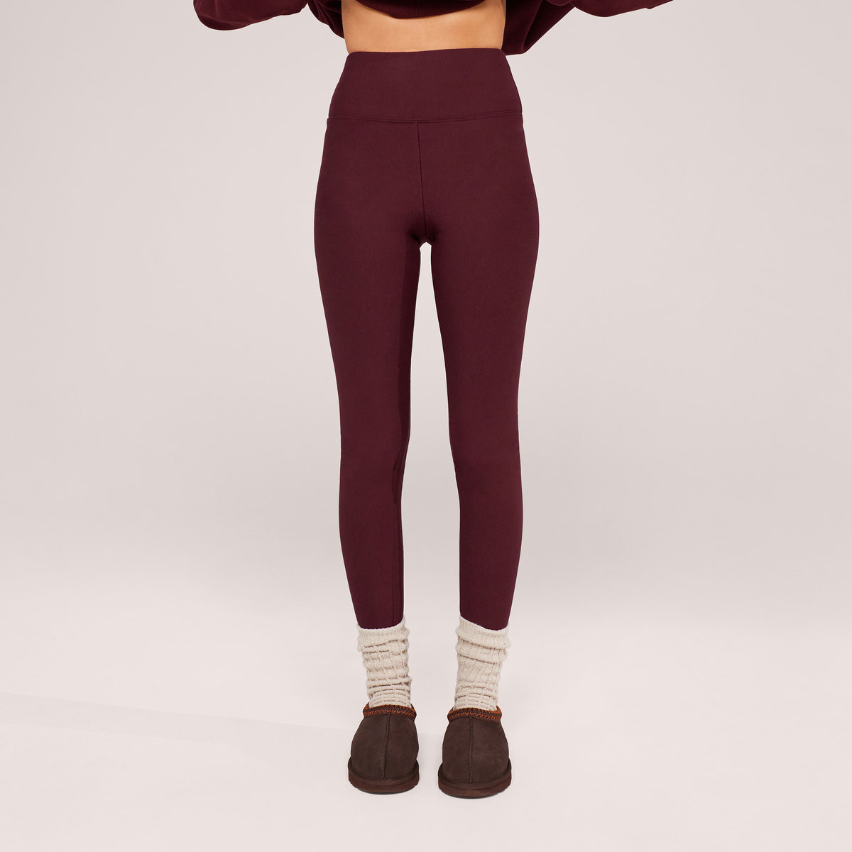 Winter Everyday High Waisted Leggings - Burgundy