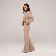 Wide Leg Knit Trousers - Biscuit