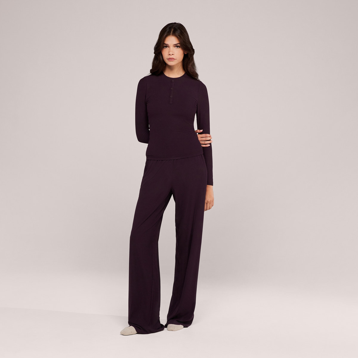 Soft Rib Lounge Top - Wine