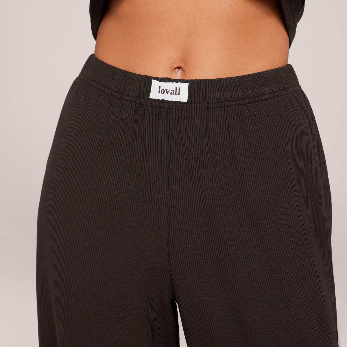 Soft Rib Lounge Wide Leg Bottoms - Black Coffee