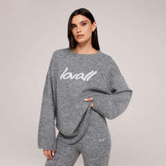 Brushed Knit Script Oversized Jumper - Grey