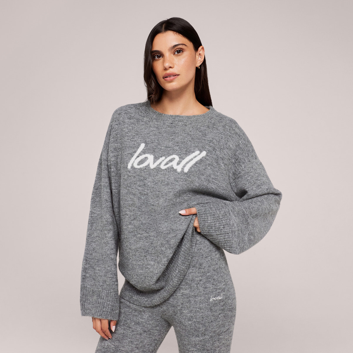 Brushed Knit Script Oversized Jumper - Grey