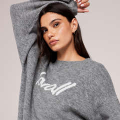 Brushed Knit Script Oversized Jumper - Grey