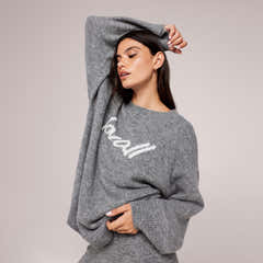 Brushed Knit Script Oversized Jumper - Grey