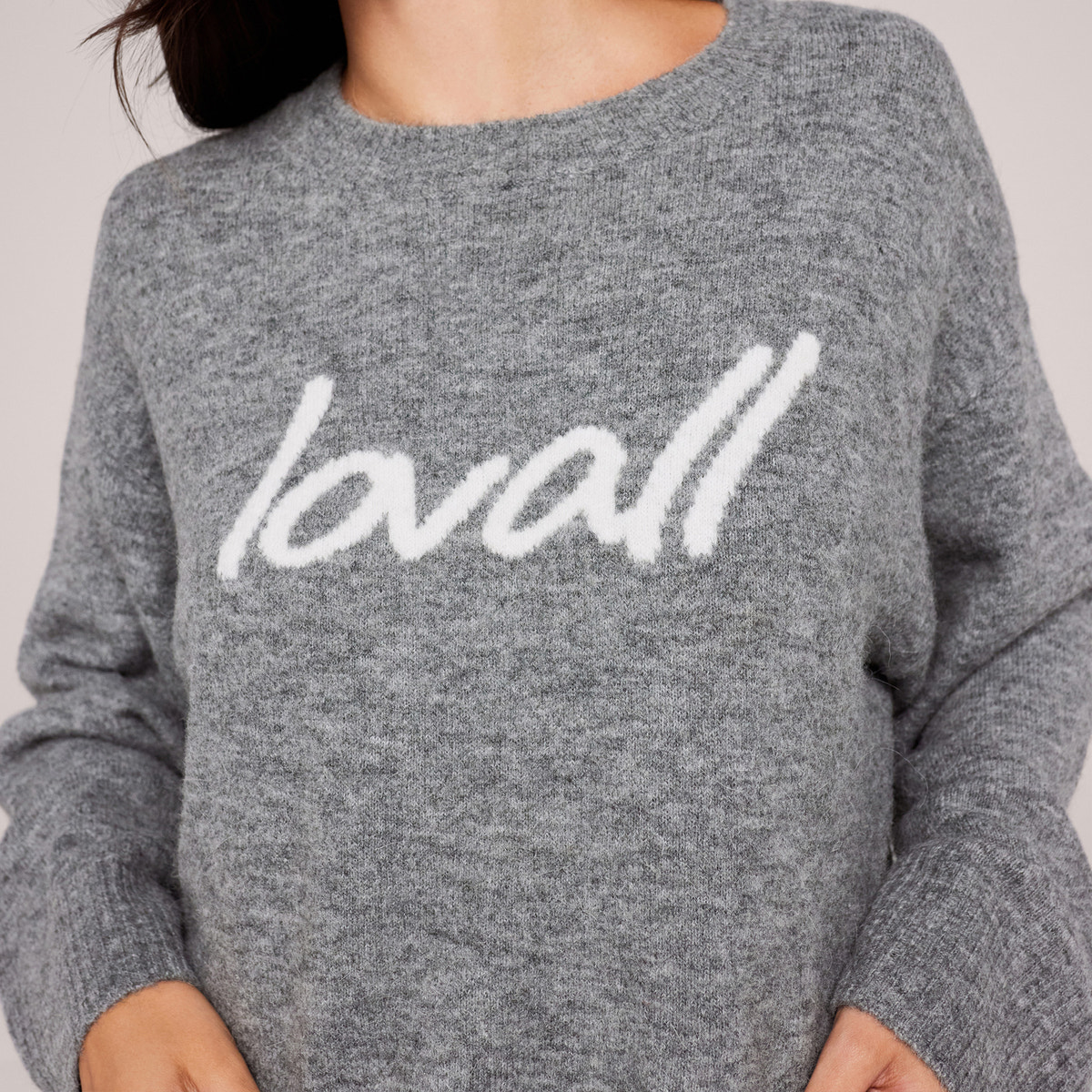 Brushed Knit Script Oversized Jumper - Grey