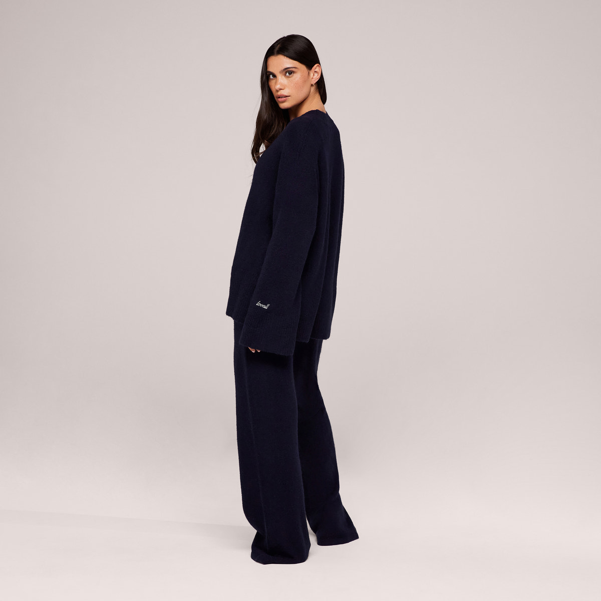 Brushed Knit Split Hem Oversized Jumper - Navy