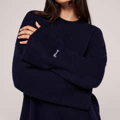 Brushed Knit Split Hem Oversized Jumper - Navy